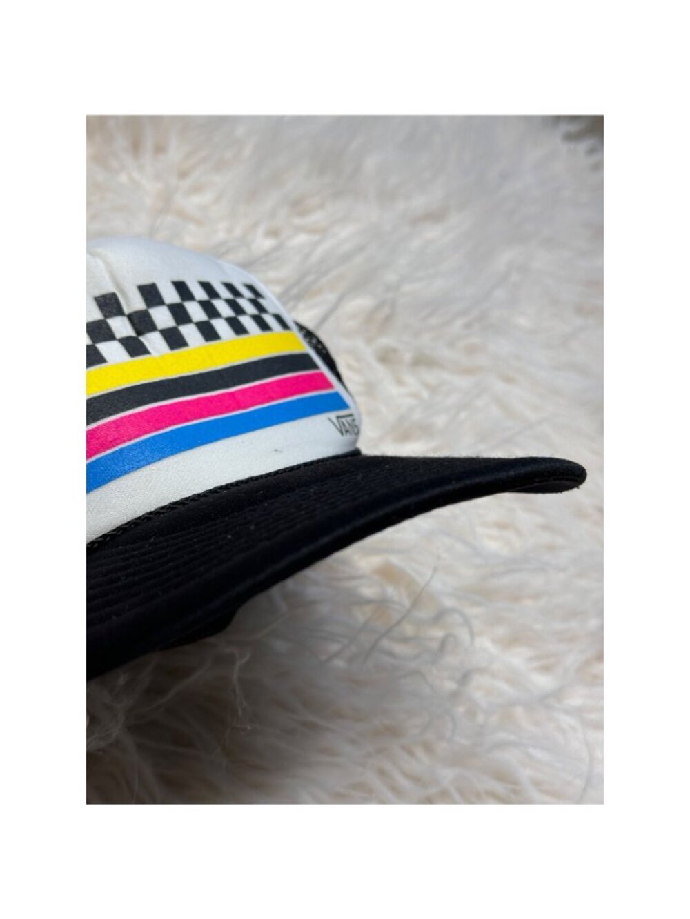 Vintage Vans Hat Trucker Snapback Cap Checkered Black Otto Skateboard Surf - Picture 6 of 8
